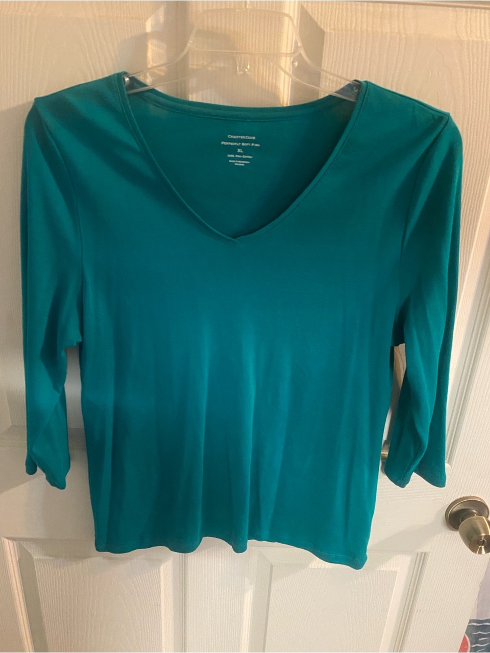 Charter Club Teal V-Neck Long Sleeve Top